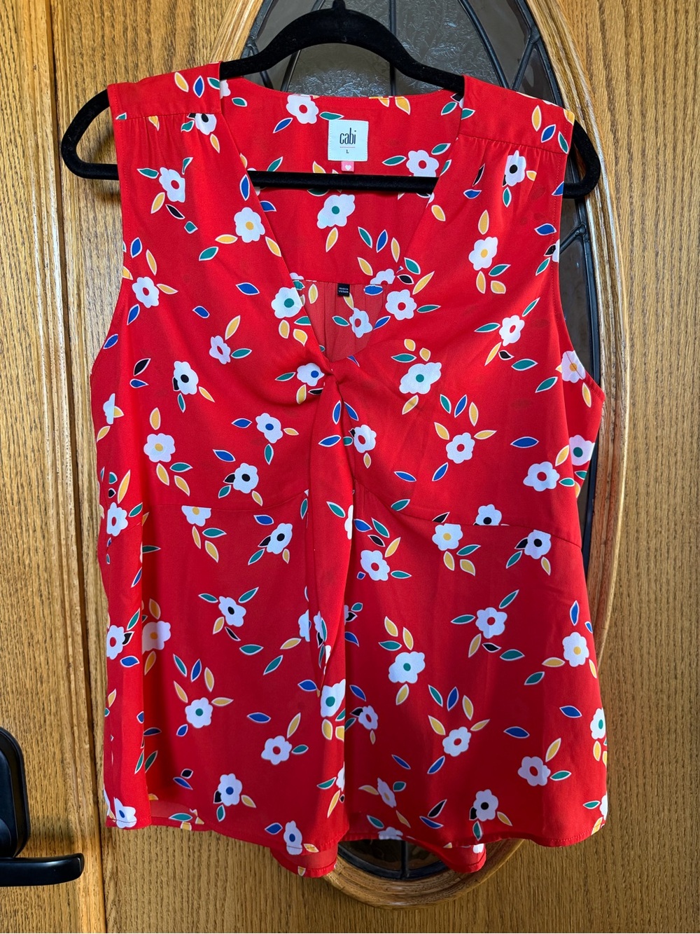 Cabi Red Floral Sleeveless Blouse